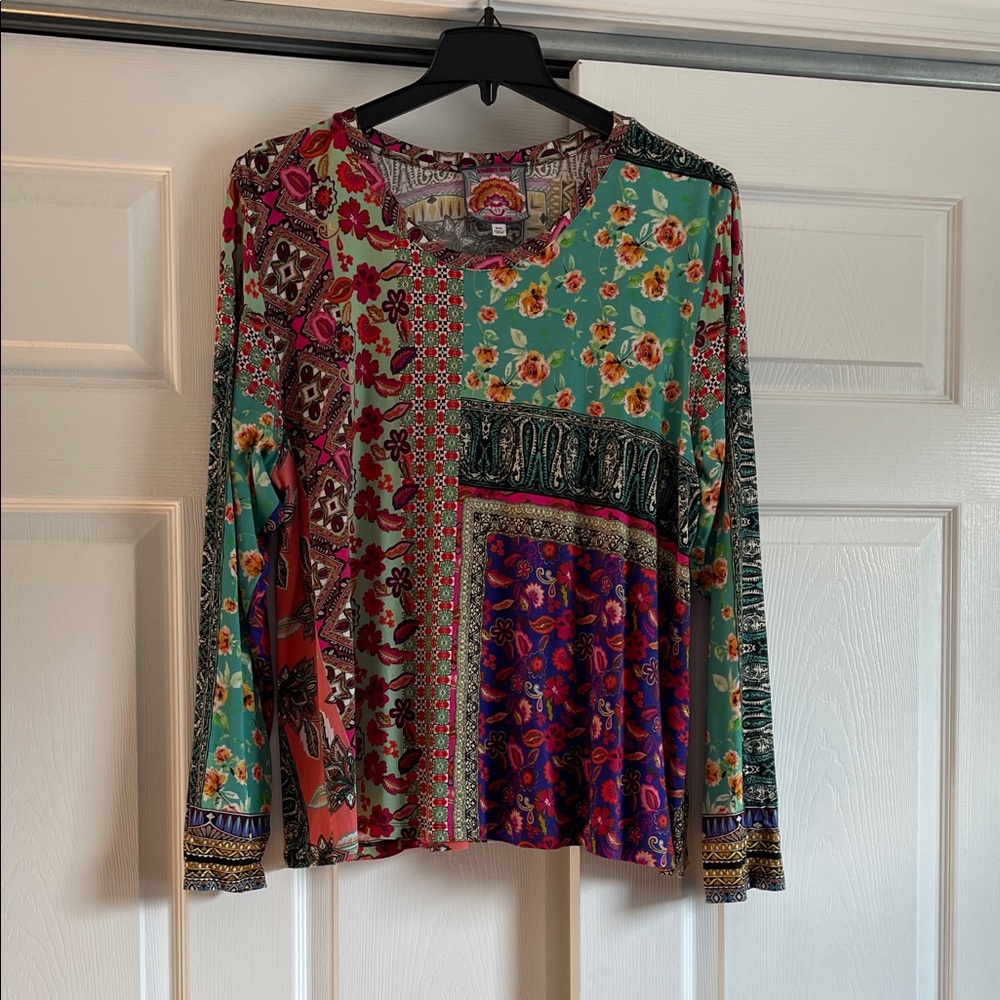 Johnny Was Floral and Geometric Long Sleeve Top